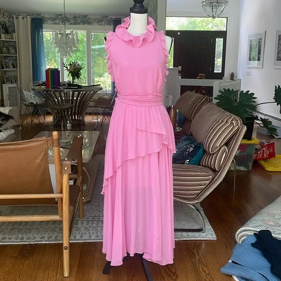 pink high neck dress Hot Pink Ruched High Neck Midi Dress – AX Paris